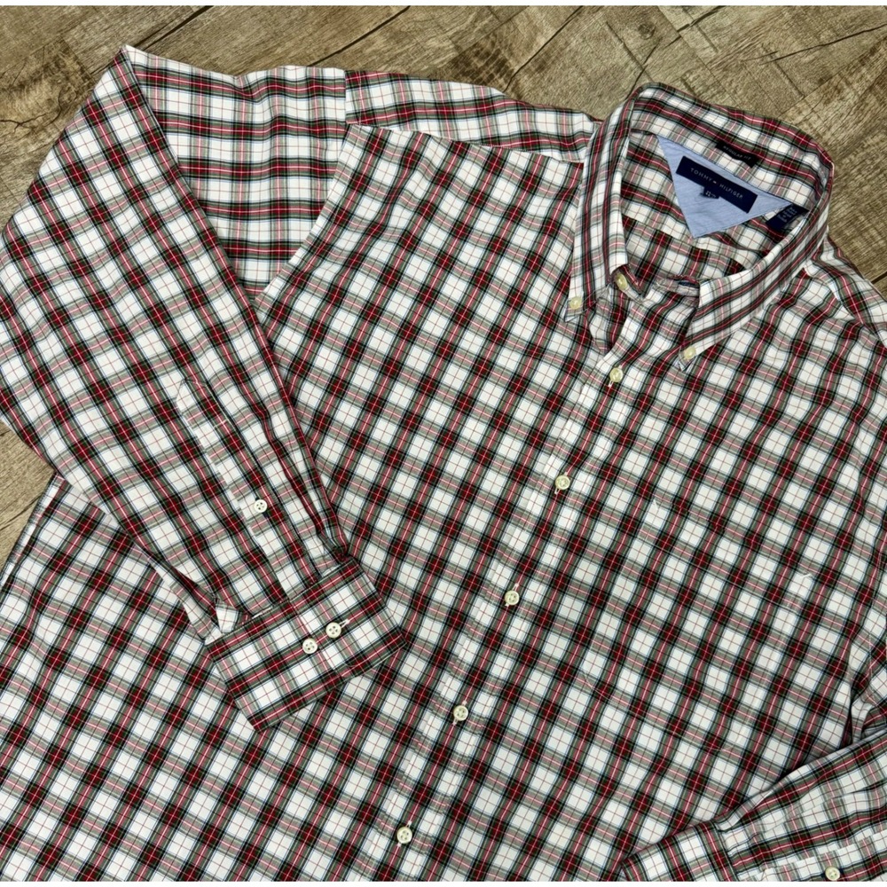 Tommy Hilfiger Mens XL Regular Fit Plaid Button Down Shirt Long Slv Neck 17 1/2